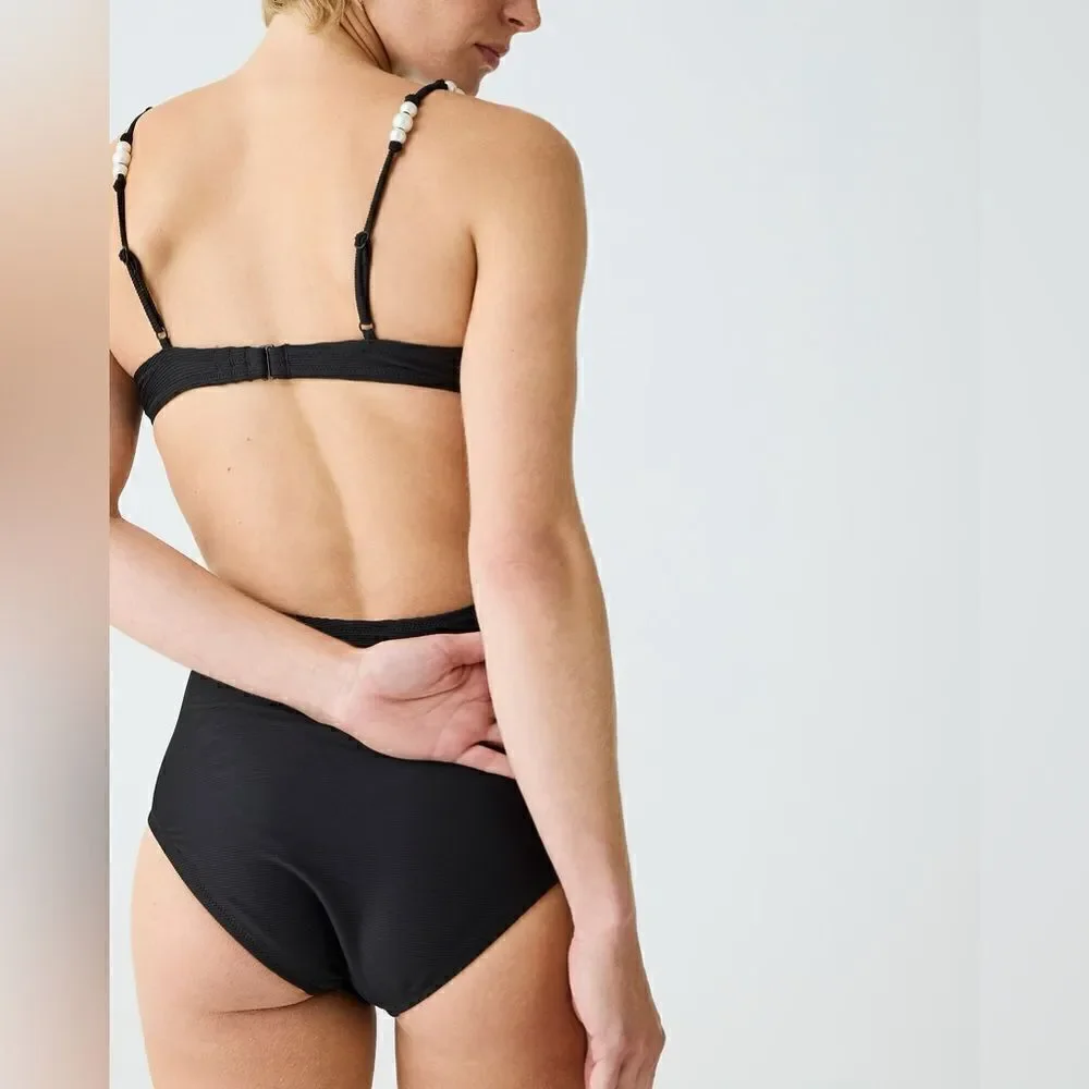 J Crew Ribbed Cut Out One Piece Swimsuit with Pearls NWT